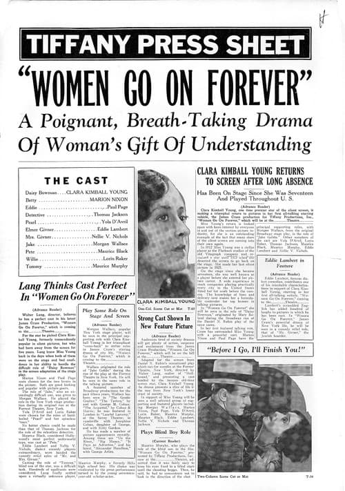 Постер до фільму «Women Go on Forever»